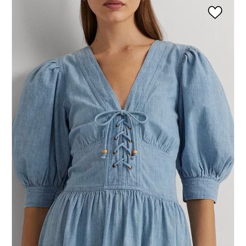 SOLD ☀️ Ralph Lauren Cotton Puff Sleeve Chambray Dress - Picture 2 of 11
